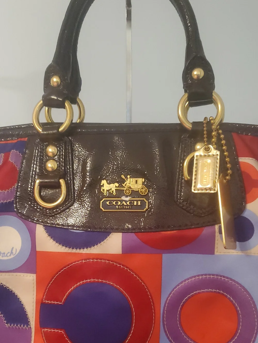 Coach Multicolor Graphic Tote with Purple, Red, Blue & Cream Motif